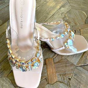Olivia+Kate Chunky Clear Heels w/ rhinestones, size 8.5, worn a handful of times